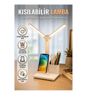 Kısılabilir LED Masa Lambası Kalemlik ve Telefon Standlı Ayarlanabilir Okuma Işığı