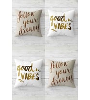 Follow Your Dreams Good Vibes Gizli Fermuarlı Kırlent Kılıfı Koltuk Yastık Kılıfı Takım(4adet) (Bej)