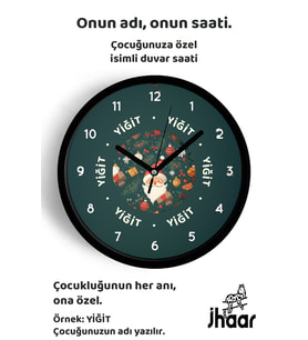 İsme Özel Yılbaşı Çocuk Odası Duvar Saati Orta Boy 30 cm Siyah Camlı Sessiz