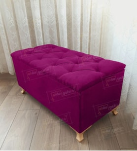 Lüks Sandıklı Kapitoneli Ayakucu Puf Bench 110 cm Gold Ayak (Mor)