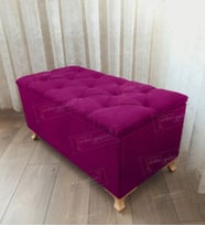 Lüks Sandıklı Kapitoneli Ayakucu Puf Bench 110 cm Gold Ayak (Mor)