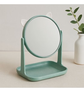 Yuvarlak 15 cm Plastik Makyaj Aynası (Kulaklı, Sepetli)