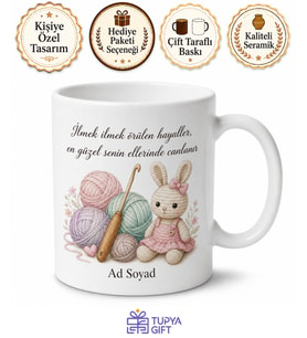 Amigurumi Severler İçin Tığ İp Tasarımlı El Emeği Kupa Bardak Hediye