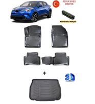 Rizline Toyota C-HR 2016-2022 Yılları Arası Uyumlu 3D Havuzlu Paspas ve Stepneli Bagaj Bagaj Havuzu Seti ASMA KOKU VE NUMARATÖR HEDİYELİ