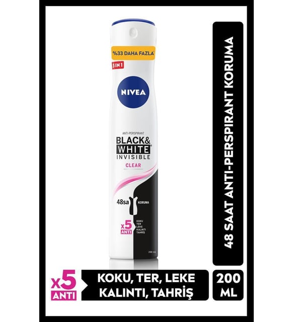 Nivea Kadın Sprey Deodorant Black&White Invisible Clear 48 Saat Anti-perspirant Koruma 200 ml