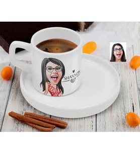 BK Gift Kişiye Özel Sunum Tabaklı İsimli Kadın Karikatürlü Kahve Fincanı-2, Sevgiliye Hediye, Aileye Hediye