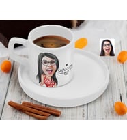 BK Gift Kişiye Özel Sunum Tabaklı İsimli Kadın Karikatürlü Kahve Fincanı-2, Sevgiliye Hediye, Aileye Hediye