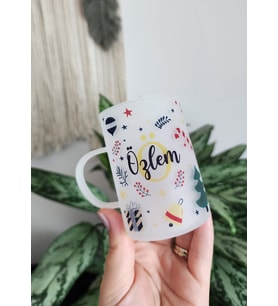 İsme Özel Kişiye Özel Renkli Yılbaşı Temalı Happy New Year Yazılı Buzlu Cam Çay  Fincanı