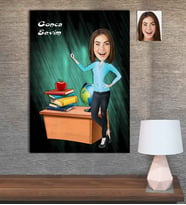 Kişiye Özel Karikatür Baskılı Ahşap Tablo Öğretmen Kadın-12 30x40