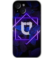 İphone 15 Plus Kılıf HD Desen Baskılı Kılıf - Dark Neon Yaprak Ü Harfi
