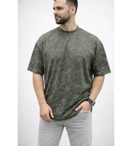 Erkek Premium Tişört OSY Yumuşak Dokulu Yıkamalı Oversize T-Shirt - Haki