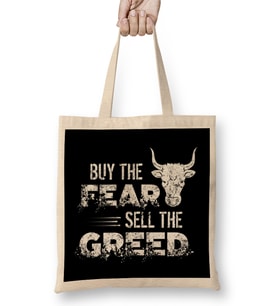 Vintage Buy The Fear Sell The Greed Investing Bez Çanta Uzun Saplı