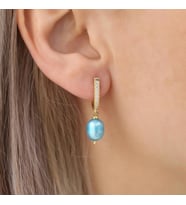 925 Ayar Gümüş Taş Detaylı Barock Ocean Blue Tatlısu İncisi Küpe-8mm (Gold)