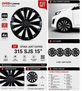 Opel Uyumlu 15 Inç Kırılmaz Parlak Siyah Jant Kapağı 1 Takım 4 Adet No:315
