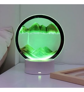 3D Cam Hareketli Ledli Dekoratif Kum Saati Yeşil Renk (Çok Renkli)