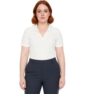 Kadın Basic Vücuda Oturan Polo Yaka Kısa Kollu Kaşkorse Bluz Cool & Comfort Yazlık Rahat Giyim