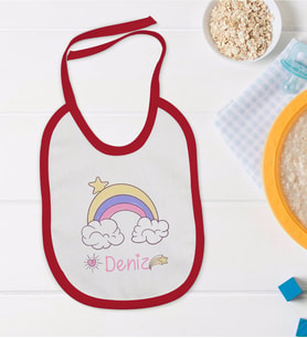 BK Kids Kişiye Özel İsimli Kırmızı Bebek Mama Önlüğü-26