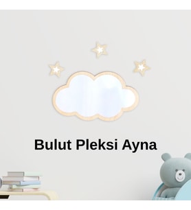 Ahşap Pleksi Ayna Bulut Duvar Dekoru – 15x25 cm Bebek Çocuk Odası Dekoratif Süsleme