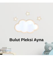 Ahşap Pleksi Ayna Bulut Duvar Dekoru – 15x25 cm Bebek Çocuk Odası Dekoratif Süsleme