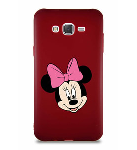 Samsung Galaxy J7 Core Soft Premier Kapak Minnie Mouse-C Tasarımlı Silikon Kılıf - Mürdüm (Şeffaf)