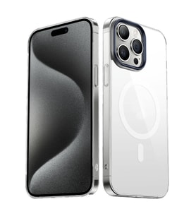 Vendas iPhone 15 Pro Uyumlu Sararma Yapmayan Hassas Buton Tasarımlı Wireless Şarj Özellikli Glass Kapak (Lacivert)