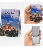 İstanbul Temalı Simli Büyüteçli Pratik Mini Cep Çanta Makyaj Aynası