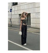 Kadın Antrasit Yüksek Bel Wide Leg Jean Pantolon