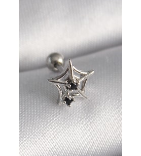 316L Çelik Gümüş Renk Siyah Zirkon Taş Detay Örümcek Ağ Model Tragus Piercing 5886