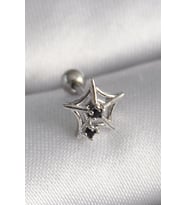 316L Çelik Gümüş Renk Siyah Zirkon Taş Detay Örümcek Ağ Model Tragus Piercing 5886