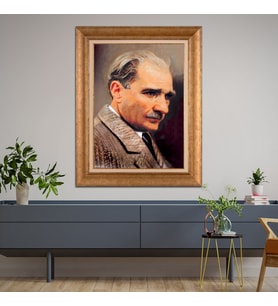 Altın Varaklı Çerçeveli Paspartulu Atatürk Tablo TR0929 (Gold)