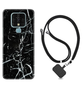 Tecno Camon 16 18P Pova Kılıf Boyun Askılı Silikon Black Marble 3 1382