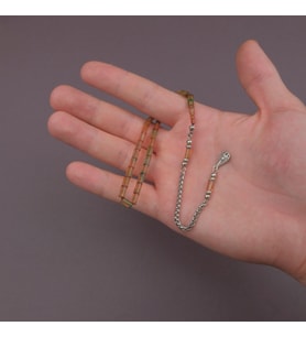 Sıkma Kehribar Bilek Boy Kesme Kesim 4x7mm Sallama Tesbih Yeşil-Sarı