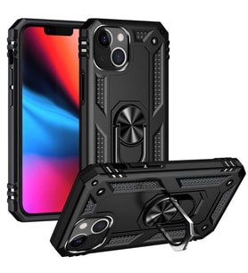 Uyumlu Model Apple iPhone 13 Kılıf Yüzüklü Zırh Tank Vega (Siyah)