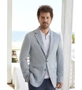Dufy İndigo Erkek Slim Fit Armürlü Mono Yaka Ceket - 104434