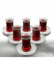 Lav/Nehir 12 Parça Çay Seti - 6 Kişilik Şık Tasarım Çay Bardağı ve Tabağı Takımı