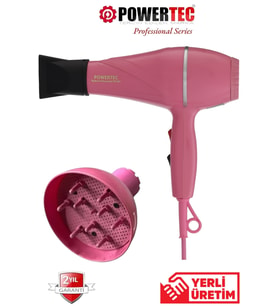 POWERTEC TR-501+Renkli Vigo Başlıklı Profesyonel Renkli Fön Makinesi Pembe