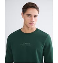 LCWAIKIKI Classic Yeşil Bisiklet Yaka Baskılı Erkek Sweatshirt