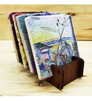 Matisse - Doğal Taş Bardak Altlığı 4'lü Set Standlı
