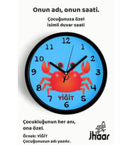 İsme Özel Sevimli Yengeç Çizimli Çocuk Odası Duvar Saati Orta Boy 30 cm Siyah Camlı Sessiz
