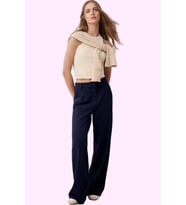Kadın Geniş Paça Uzun Pantolon Düz Desen Wide Leg Yüksek Bel Günlük Yaz Aylarının Vazgeçilmezi (Koyu Lacivert)