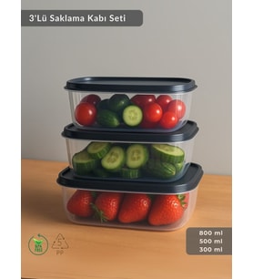 Dikdörtgen 3'Lü Saklama Kabı Bpa Free Derin Dondurucu için Uygun Beslenme Kabı 800-500-300 ml