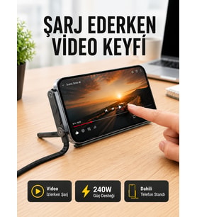 Katlanabilir Telefon Standlı 240W Type-C Hızlı Şarj Kablosu