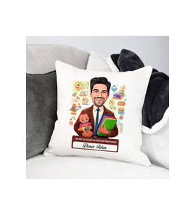 Erkek Çocuk Gelişim Öğretmeni Karikatürlü Yastık