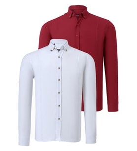 İKİLİ SET G721 DEWBERRY ERKEK GÖMLEK-BEYAZ-BORDO