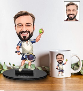 Kişiye Özel Tenis Tasarımlı Karikatür Biblo Ve Kupa Hediye Seti 50