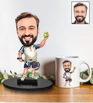 Kişiye Özel Tenis Tasarımlı Karikatür Biblo Ve Kupa Hediye Seti 50