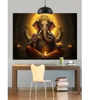 Hint Tanrısı Ganesha Figürü Dekoratif Kanvas - Mdf Ahşap Tablo
