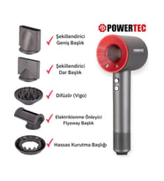 Powertec TR-3333 BLDC Motor 5 Fonksiyon Plazma Saç kurutma & Fön makinesi