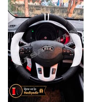 Kia Sportage SL Dikme Direksiyon Kılıfı Delikli Deri Parlak Siyah Beyaz Detay Çift Yüzük ve Dikiş 2010-2015