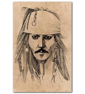 Cakatablo Kaptan Jack Sparrow Karakalem Portre MDF Tablo